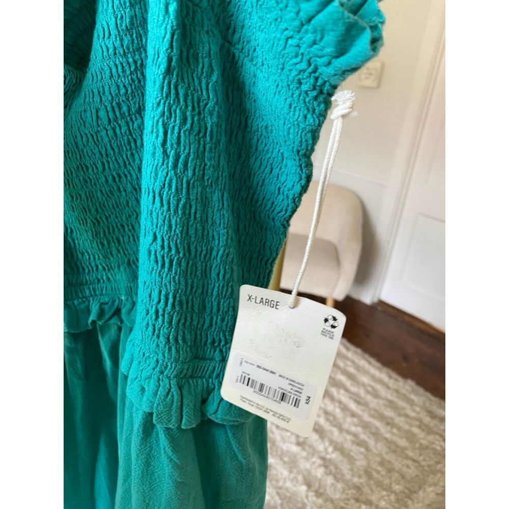A.N.A. Teal Smocked Midi Dress 100% Cotton Ruffle Cottagecore Feminine Coastal - Picture 6 of 7